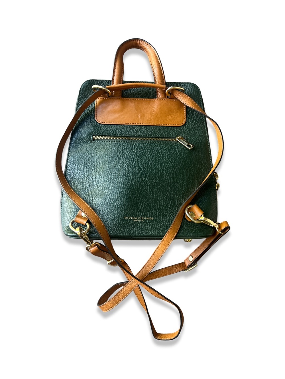 Forest Green & Tan Leather Convertible Crossbody Backpack